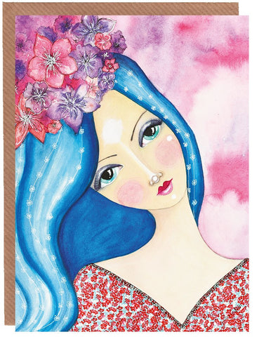 Flowers On Her Head Blank Greetings Card by Sonya Bull Art